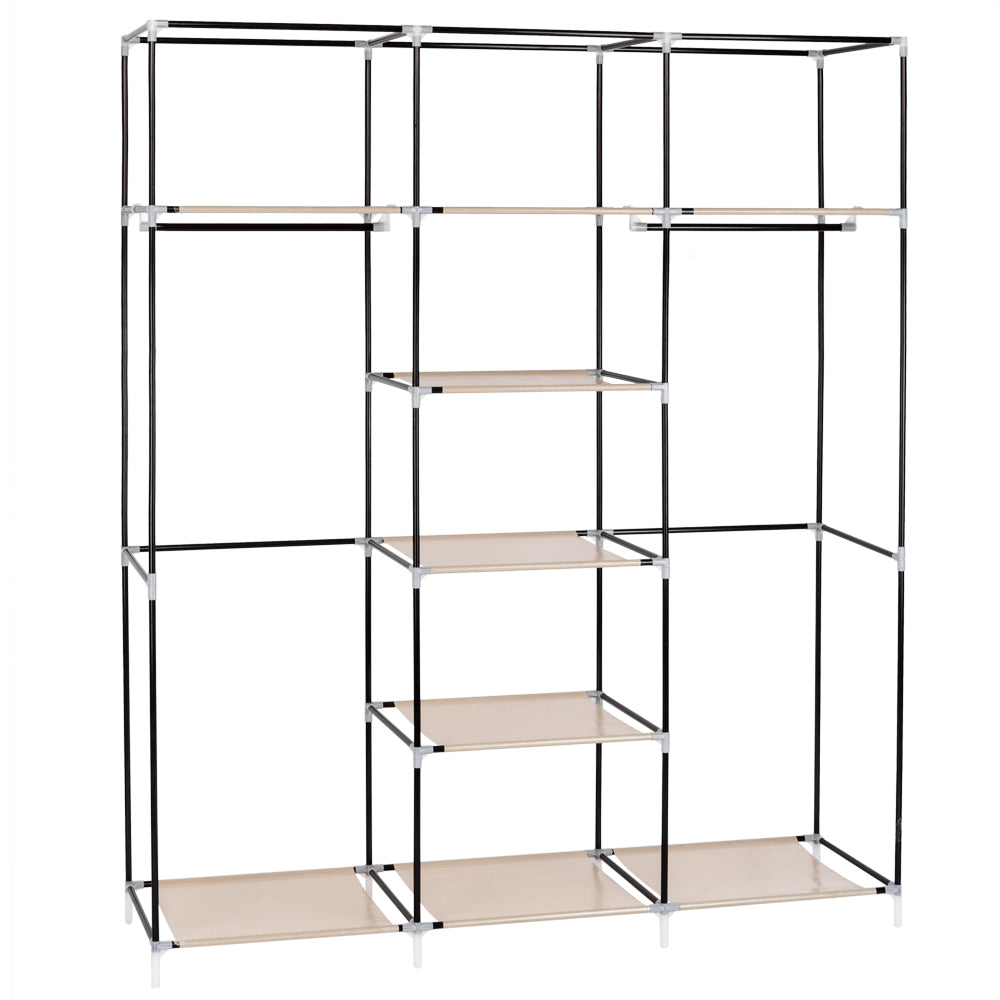 69" Portable Clothes Closet Non-Woven Fabric Wardrobe Double Rod Storage Organizer Beige