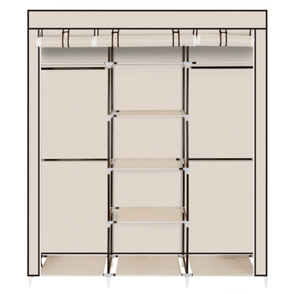 69" Portable Clothes Closet Non-Woven Fabric Wardrobe Double Rod Storage Organizer Beige