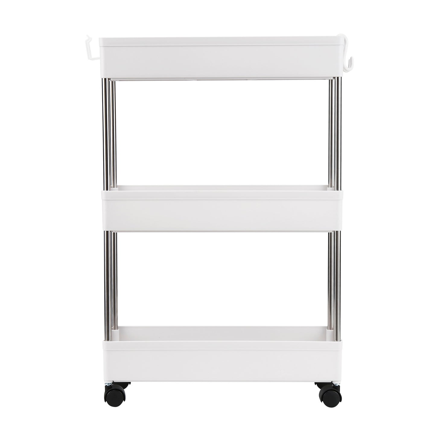 3-Layer Ultra-thin, Mobile Multi-Functional Slim Storage Cart,Suitable for Kitchen, Bathroom, Laundry Room Narrow Place, Plastic and Stainless Steel, White