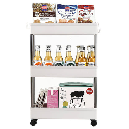 3-Layer Ultra-thin, Mobile Multi-Functional Slim Storage Cart,Suitable for Kitchen, Bathroom, Laundry Room Narrow Place, Plastic and Stainless Steel, White