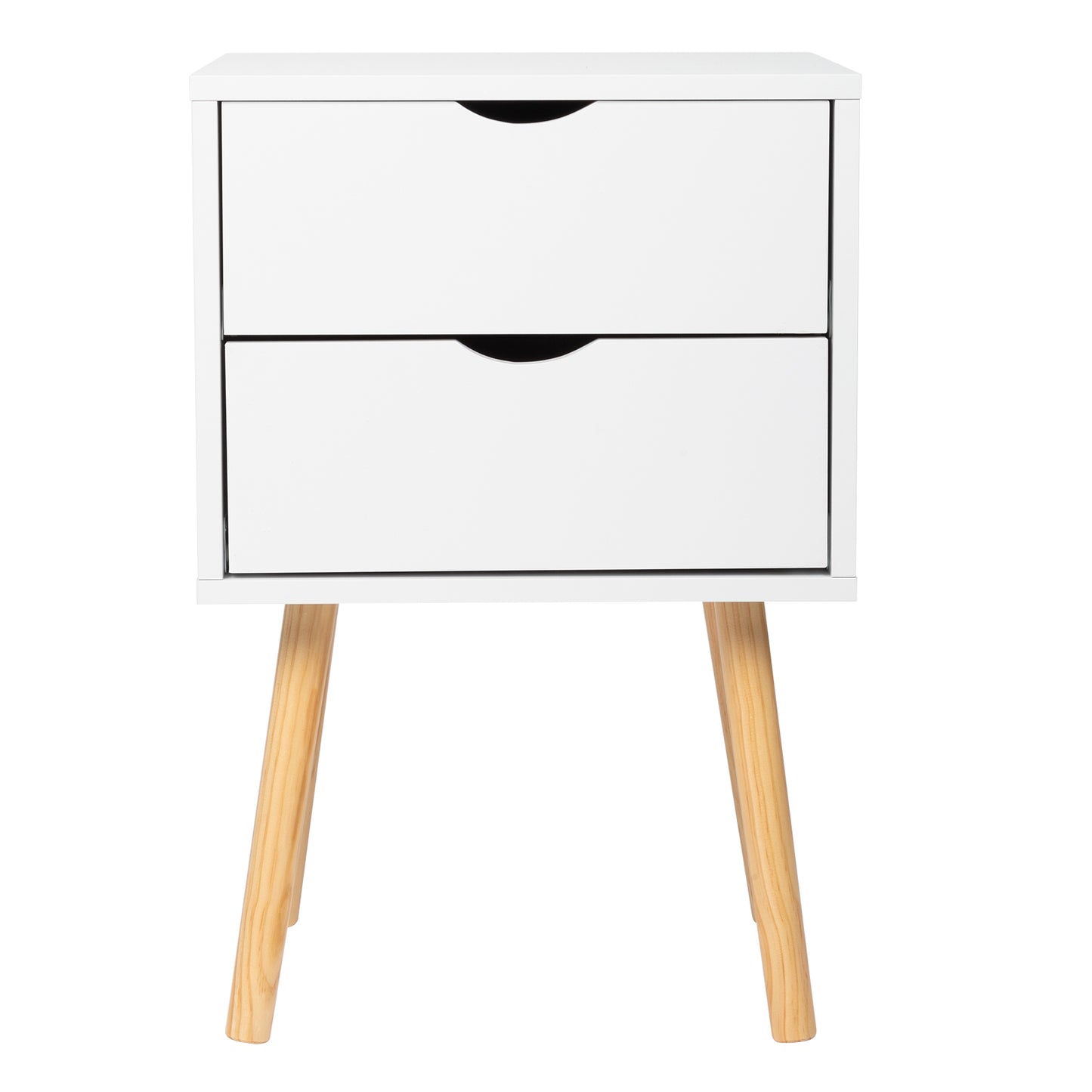 40*30*60cm Simple And Modern White Cabinet, Wood Color Legs, MDF Spray Paint, High Legs, Two Drawers, Bedside Table