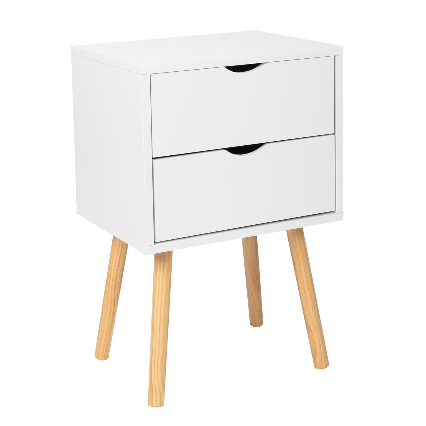 40*30*60cm Simple And Modern White Cabinet, Wood Color Legs, MDF Spray Paint, High Legs, Two Drawers, Bedside Table