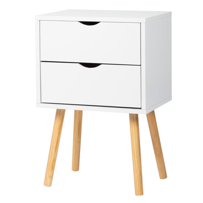 40*30*60cm Simple And Modern White Cabinet, Wood Color Legs, MDF Spray Paint, High Legs, Two Drawers, Bedside Table