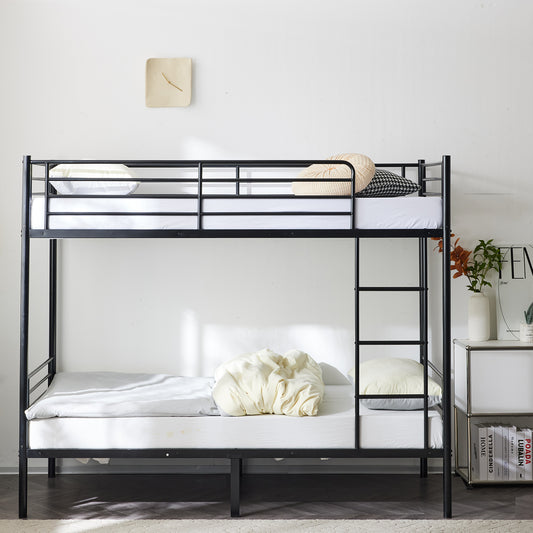 Iron Bed Bunk Bed with Ladder for Kids Twin Size Black