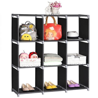 Multifunctional Assembled 3 Tiers 9 Compartments Storage Shelf Black